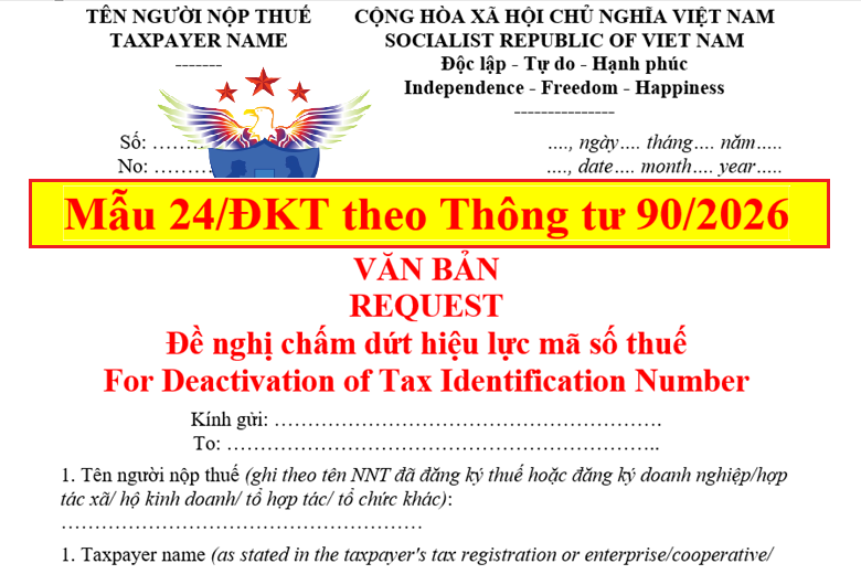 Mẫu 24/ĐKT theo TT 90/2026 đề nghị chấm dứt hiệu lực MST