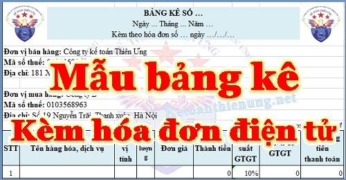 Mẫu bảng kê kèm hóa đơn điện tử