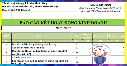 Mẫu báo cáo kết quả kinh doanh Excel theo thông tư 200 và 133