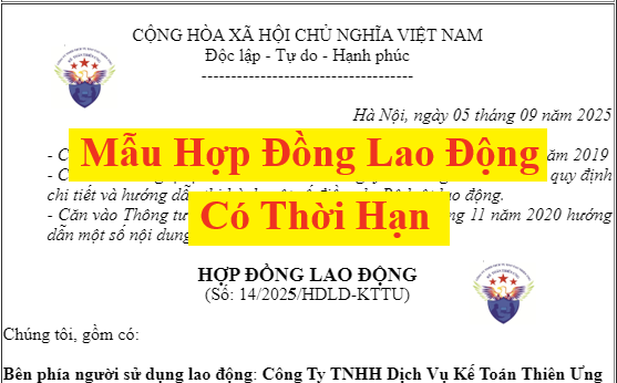 Mẫu hợp đồng lao động có thời hạn