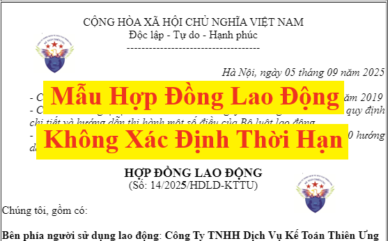 Mẫu hợp đồng lao động không xác định thời hạn
