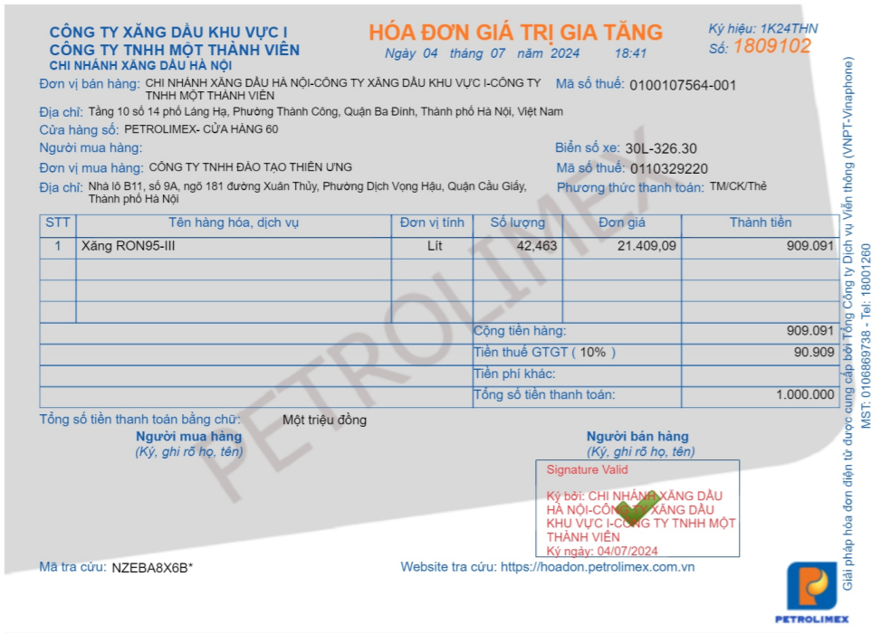 Mẫu hóa đơn xăng dầu Mẫu hóa đơn xăng dầu