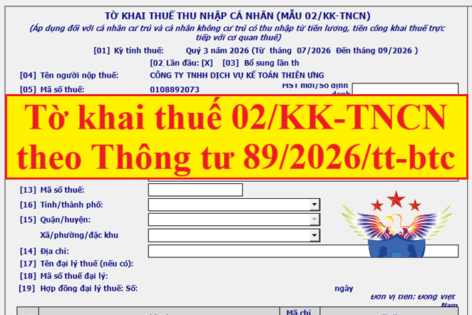 Mẫu số 02/KK-TNCN Tờ khai thuế thu nhập cá nhân theo TT 89/2026