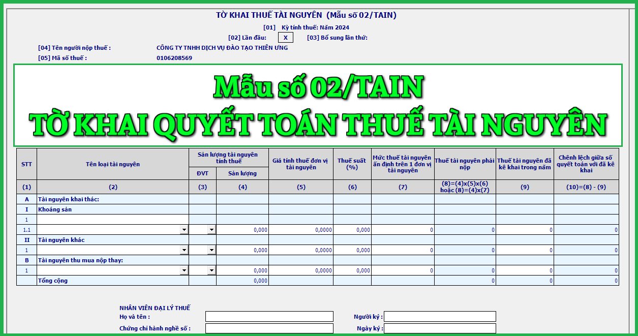 Mẫu số 02/TAIN Tờ khai quyết toán thuế tài nguyên theo TT 80/2021 Mẫu số 02/TAIN Tờ khai quyết toán thuế tài nguyên theo TT 80/2021