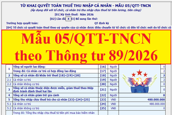 Mẫu số 05/QTT-TNCN Tờ khai quyết toán thuế thu nhập cá nhân theo TT 89/2026