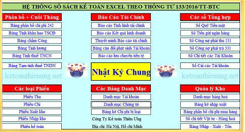 mẫu sổ sách kế toán excel theo thông tư 133 - 200