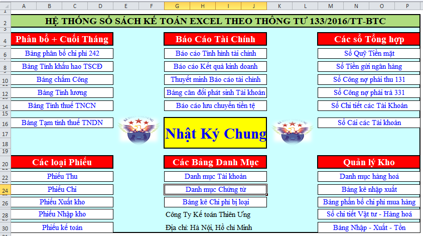 mẫu sổ sách kế toán trên excel