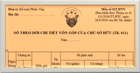 mẫu sổ theo dõi chi tiết vốn góp của chủ sở hữu