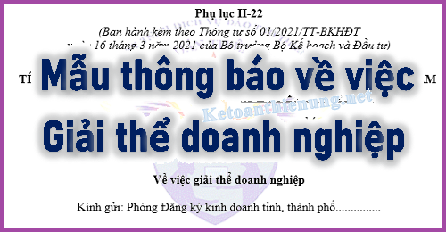 mẫu thông báo về việc giải thể doanh nghiệp