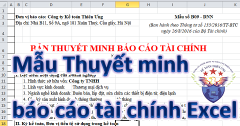 mẫu thuyết minh báo cáo tài chính Excel