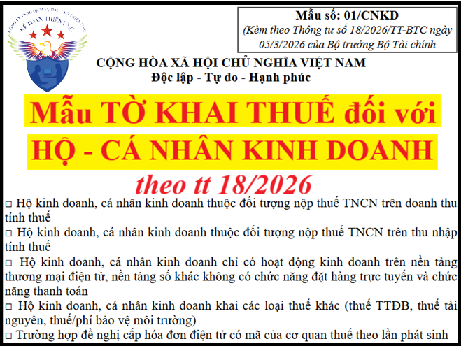Mẫu Tờ khai thuế đối với hộ kinh doanh, cá nhân kinh doanh