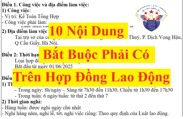 Các nội dung bắt buộc phải có trên hợp đồng lao động
