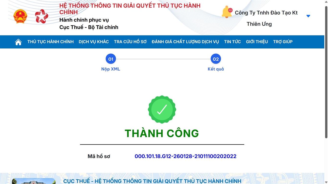Nộp tờ khai thành công