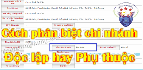 phân biệt chi nhánh hạch toán phụ thuộc hay độc lập