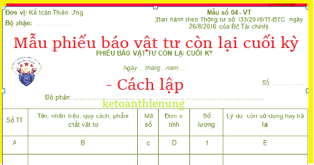 phiếu báo vật tư còn lại cuối kỳ