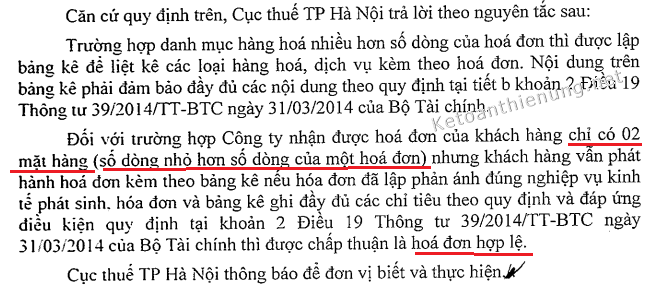 quy định việc lập hóa đơn kèm bảng kê