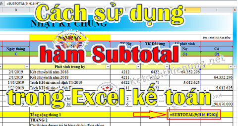 sử dụng hàm subtotal trong excel kế toán