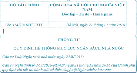 thông tư 324 hệ thống mục lục ngân sách nhà nước.
