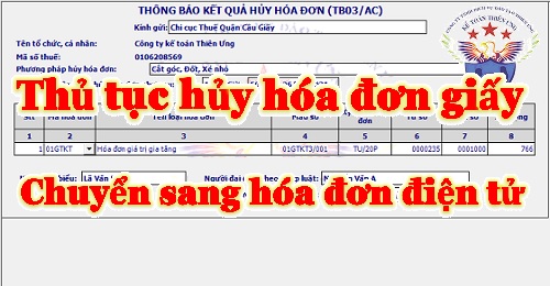 thủ tục hủy hóa đơn giấy