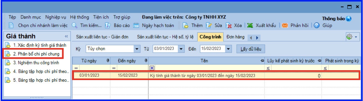 Cách tính giá thành theo công trình vụ việc trên Misa theo Thông tư 133 11