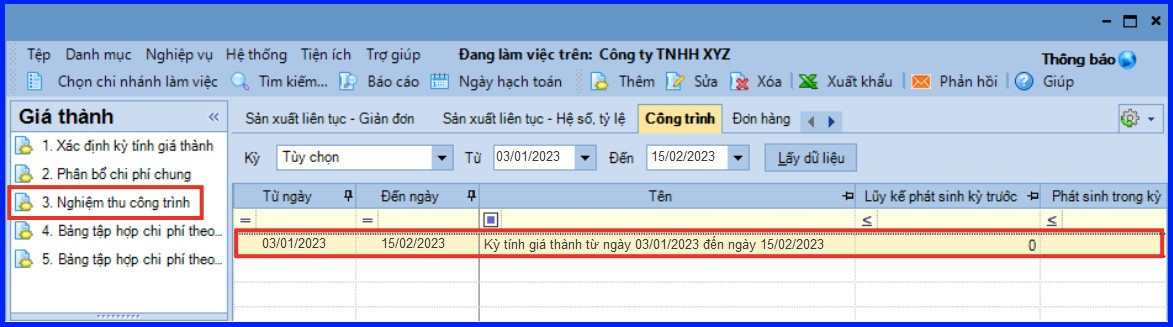 Cách tính giá thành theo công trình vụ việc trên Misa theo Thông tư 133 16