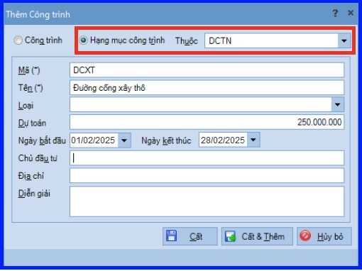 Cách tính giá thành theo công trình vụ việc trên Misa theo Thông tư 200 3