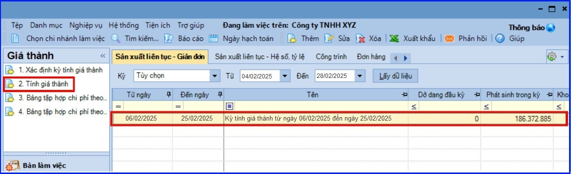 Cách tính giá thành theo phương pháp giản đơn trên Misa theo TT 133 14