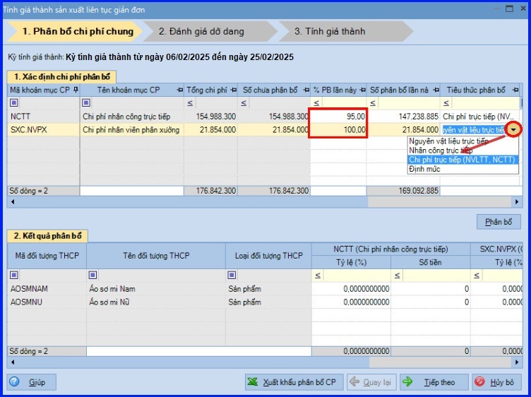 Cách tính giá thành theo phương pháp giản đơn trên Misa theo TT 133 16