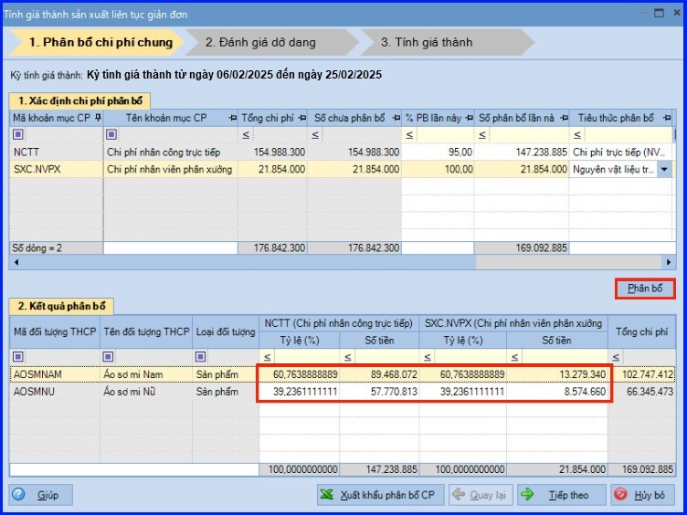 Cách tính giá thành theo phương pháp giản đơn trên Misa theo TT 133 17