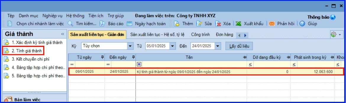 Cách tính giá thành theo phương pháp giản đơn trên Misa theo Thông tư 200 14