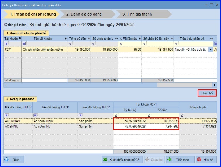 Cách tính giá thành theo phương pháp giản đơn trên Misa theo Thông tư 200 17