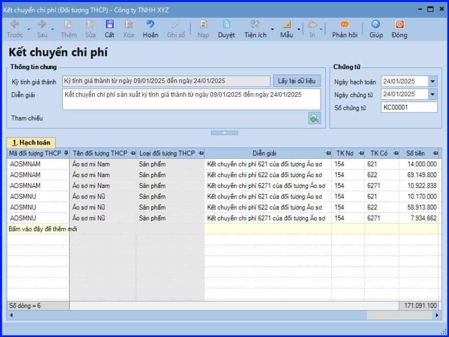 Cách tính giá thành theo phương pháp giản đơn trên Misa theo Thông tư 200 23