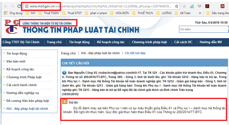 Lưu ý về Tài khoản 521
