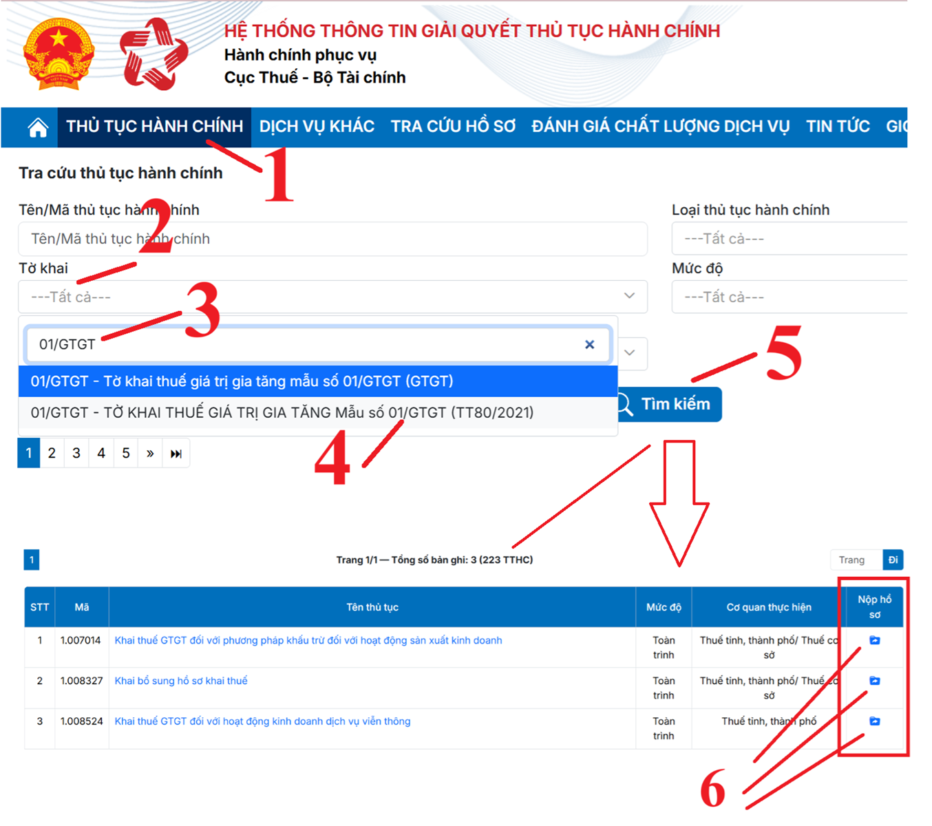 Tra cứu tờ khai thuế cần nộp