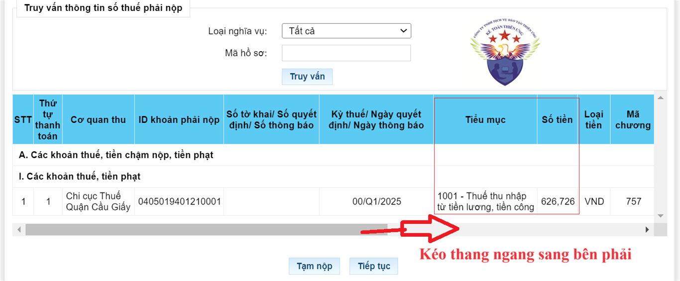 Xác định dòng thuế TNCN phải nộp